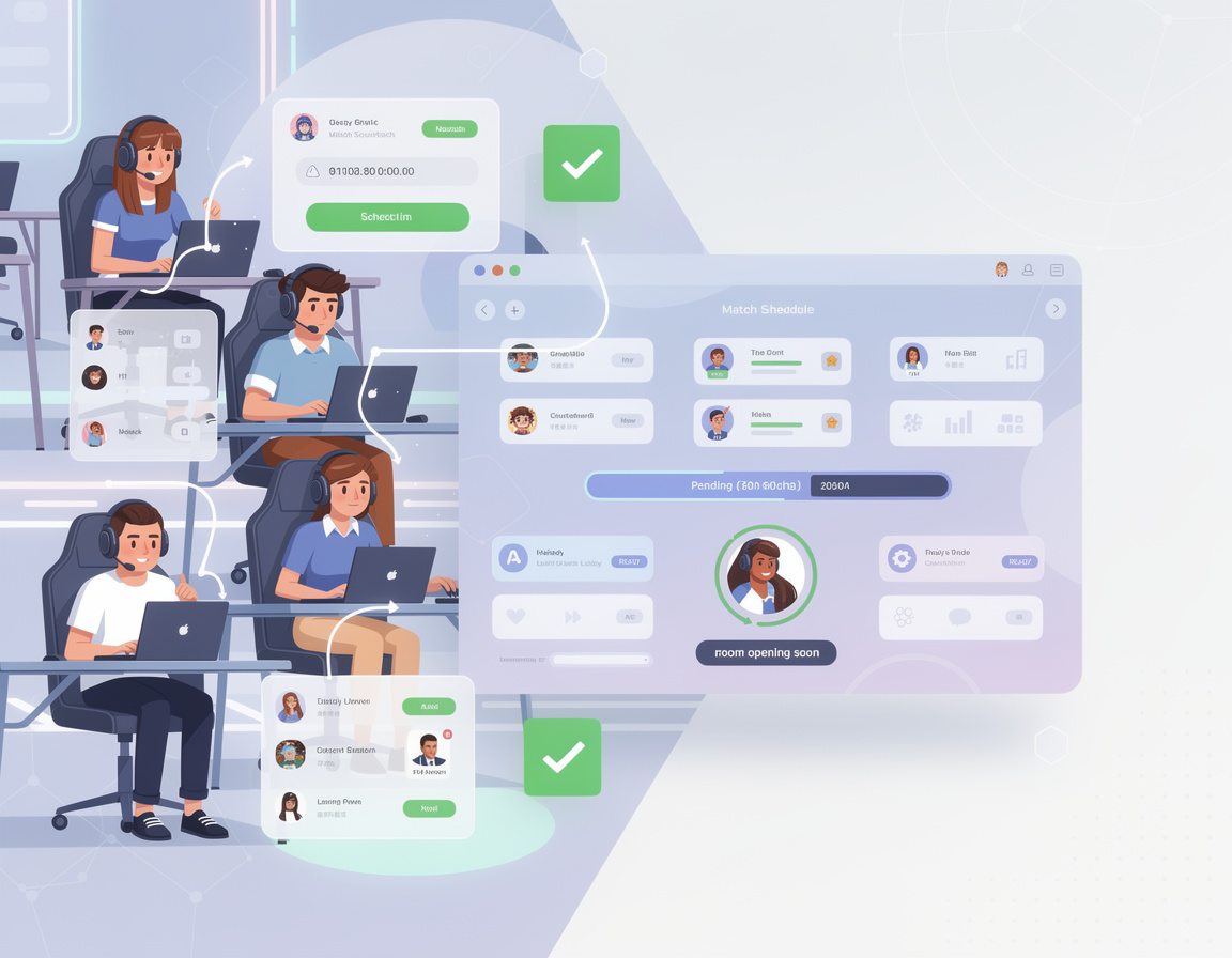 Ilustrasi alur check-in match sebelum room dibuka untuk turnamen game online katak88